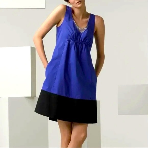 Vince Azure Blue Black Color Block Summer Sun Dress - Picture 1 of 16